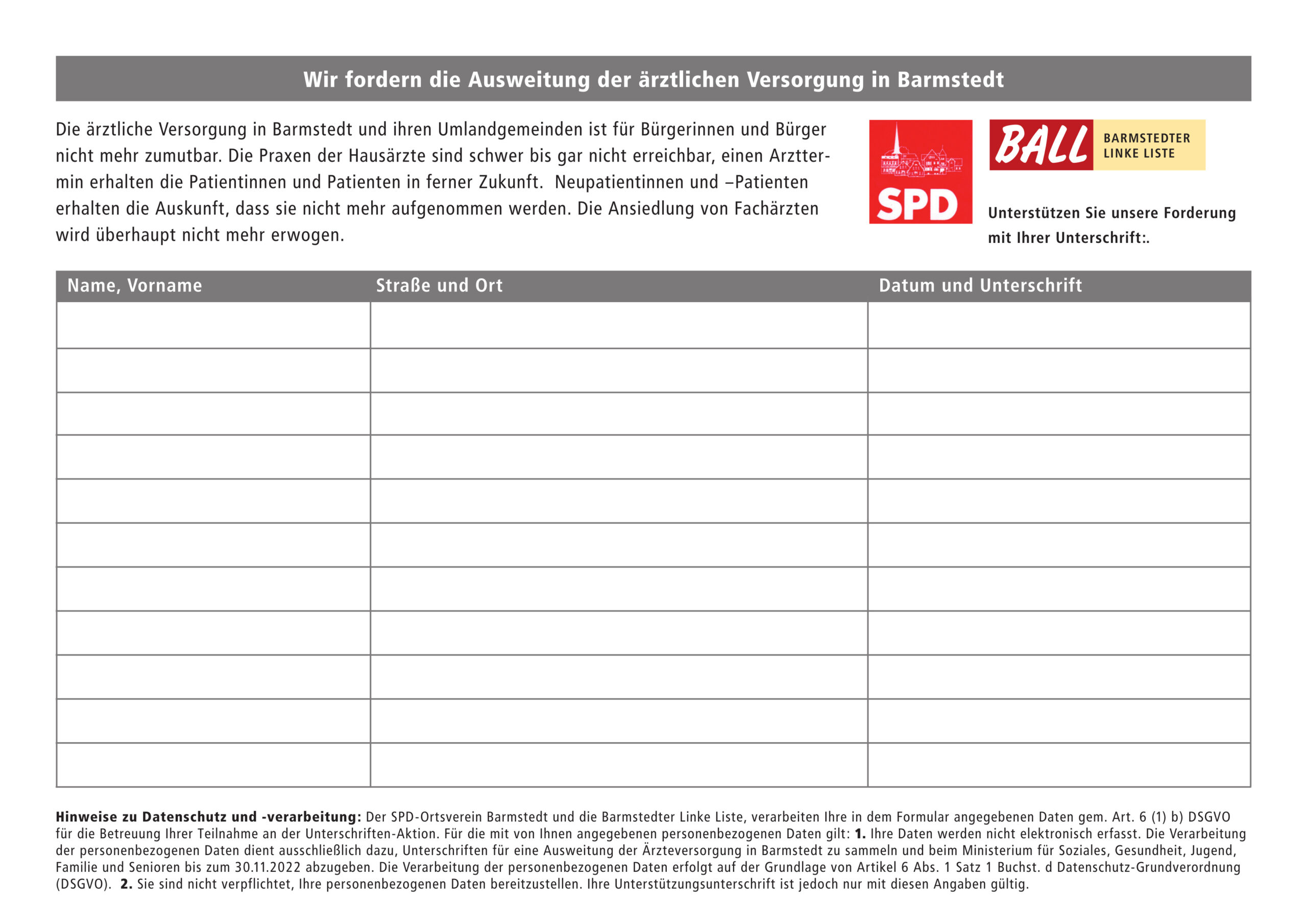 Neuer Download: Unterschriftenliste