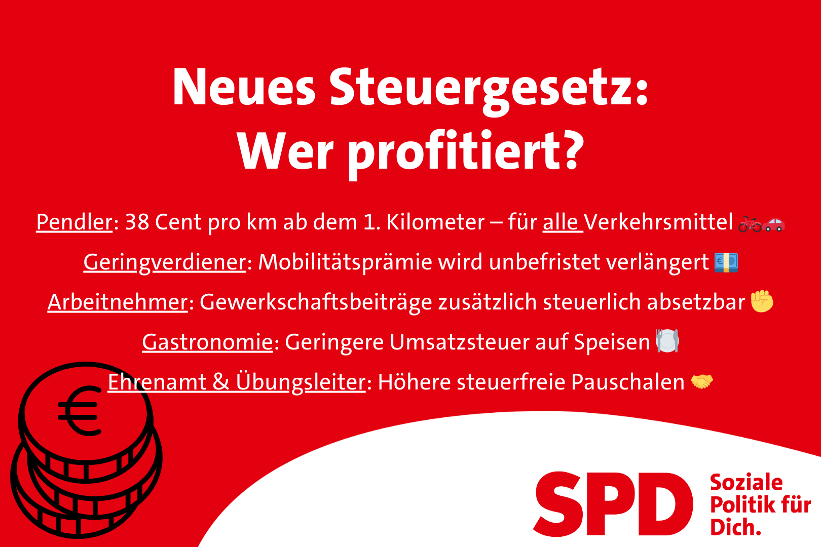 Steuerentlastung für die Fernpendler, Gewerkschaftsmitglieder, Gastwirte und für Übungsleiter und Ehrenamtler – Der SPD–Kreisvorstand steht hinter den Beschlüssen des Bundestages, von denen vor allen Dingen viele Arbeitnehmerinnen und Arbeitnehmer profitieren werden