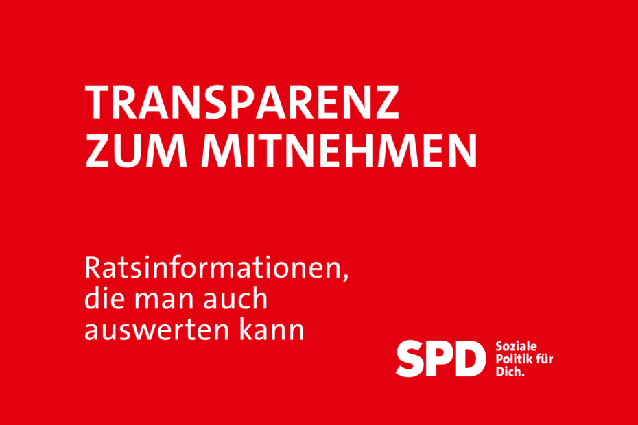 Bildtext: Transparenz zum Mitnehmen Unterzeile: Ratsinformationen, die man auch auswerten kann